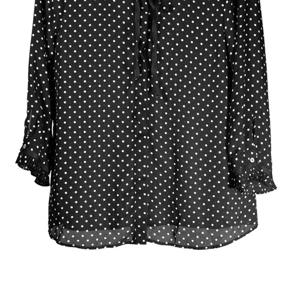 Zara Blouse Button Up Black White Polka Dot Tie Neck Pleated Coquette Top XS - Picture 6 of 9